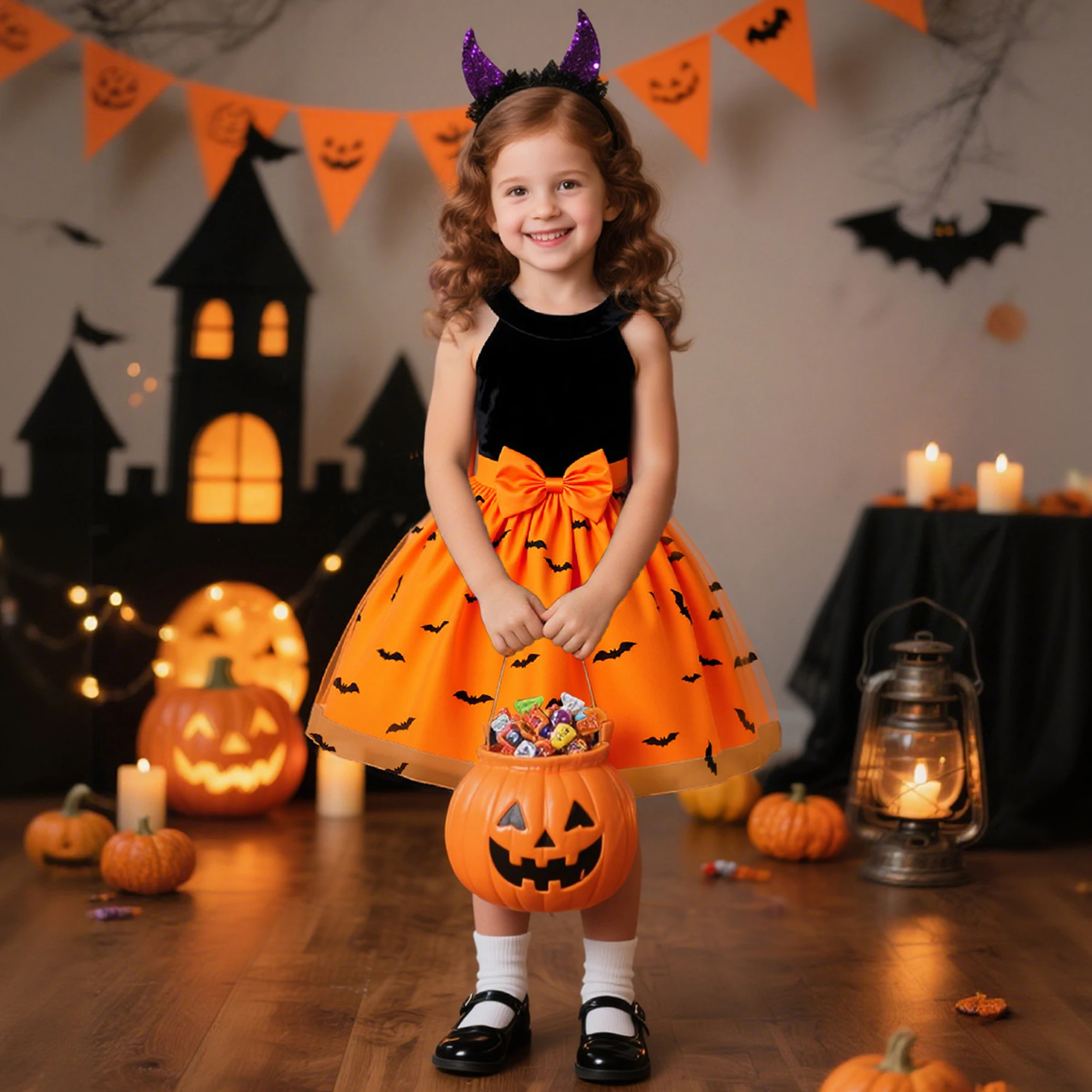 

Summer Bat Halloween Cosplay Costume for Girls Carnival Christmas Costumes Elegant Birthday Party Girl Dress Prom Kids Clothing