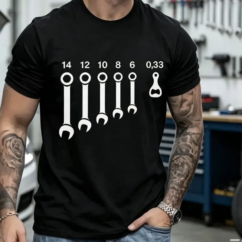 Wrench Size 14 12 10 8 6 0.33 T-Shirt Beer Opener Print Modal Men Casual Short Sleeve Tee Mechanic Gift Top