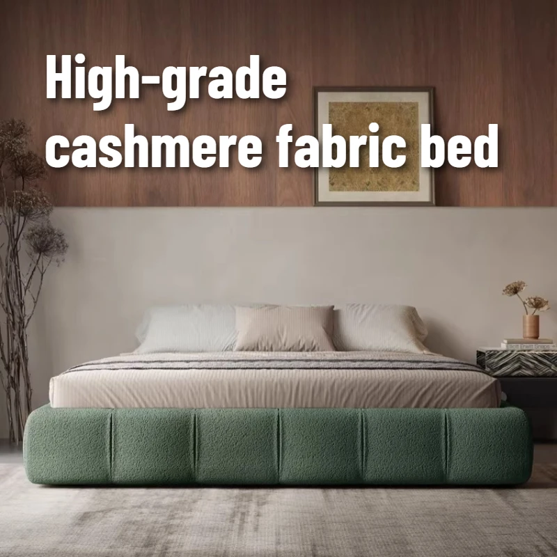 

Lamb Cashmere Fabric Double Bed Decor For Couples Minimalist Art Bed 2 People Nordic Design King Size Frame Bedroom Furnitures