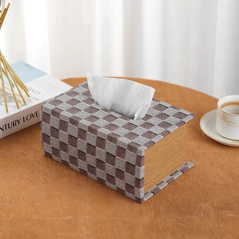 

American Retro Book Style Tissue Box - PU Leather Wooden Fake Book Design, Office Desk Organizer with Hidden Paper Dispenser