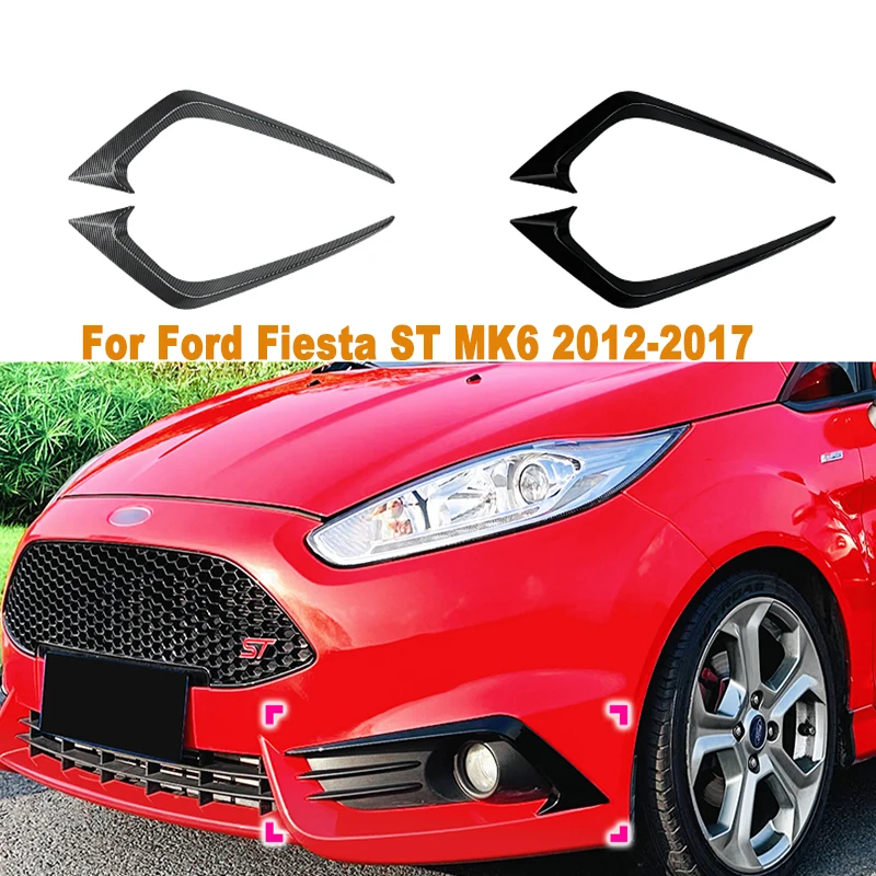 

For Ford Fiesta ST MK6 2012-2017 2Pcs Front Bumper Cover Wind Knife Glossy Black Fog Lamp Trim Blade Trim Light Car Accessories