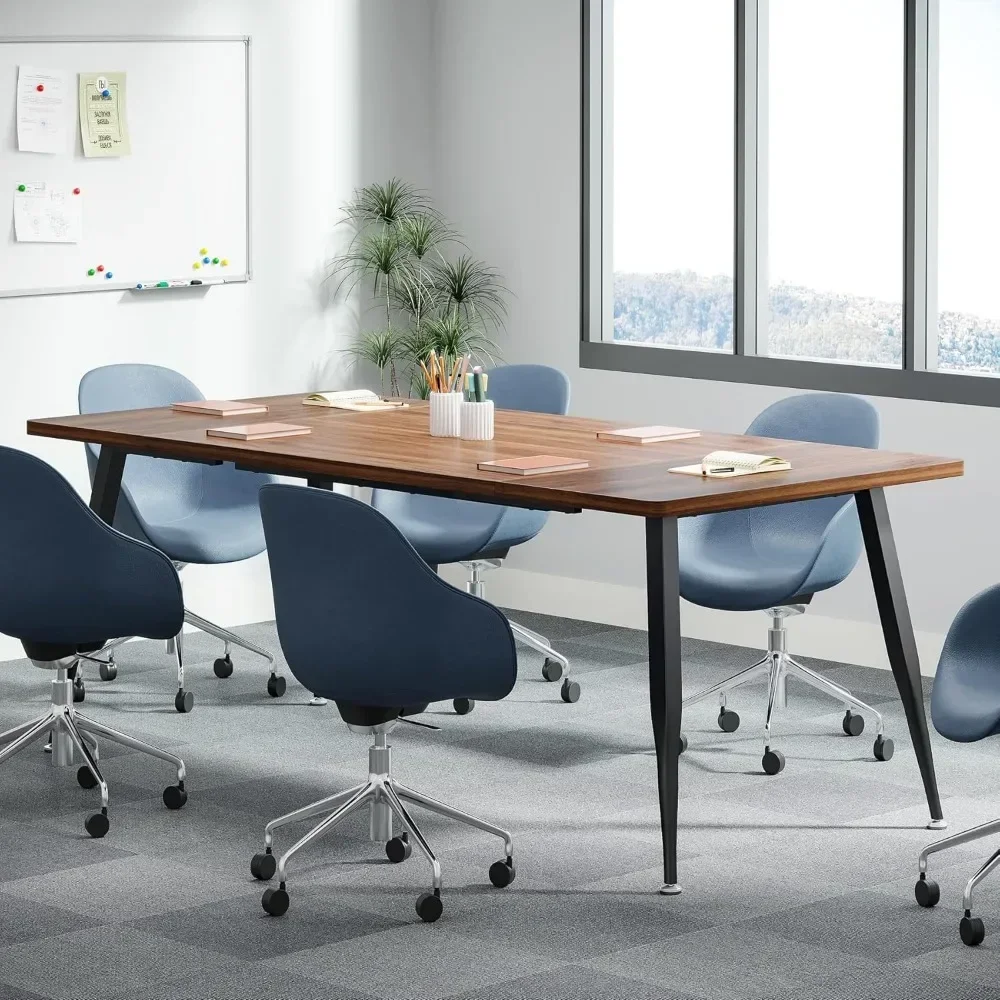 6FT Conference Table, Rectangular Meeting Room Tables, Modern Industrial Seminar Table Boardroom Desk with Metal Legs for Office