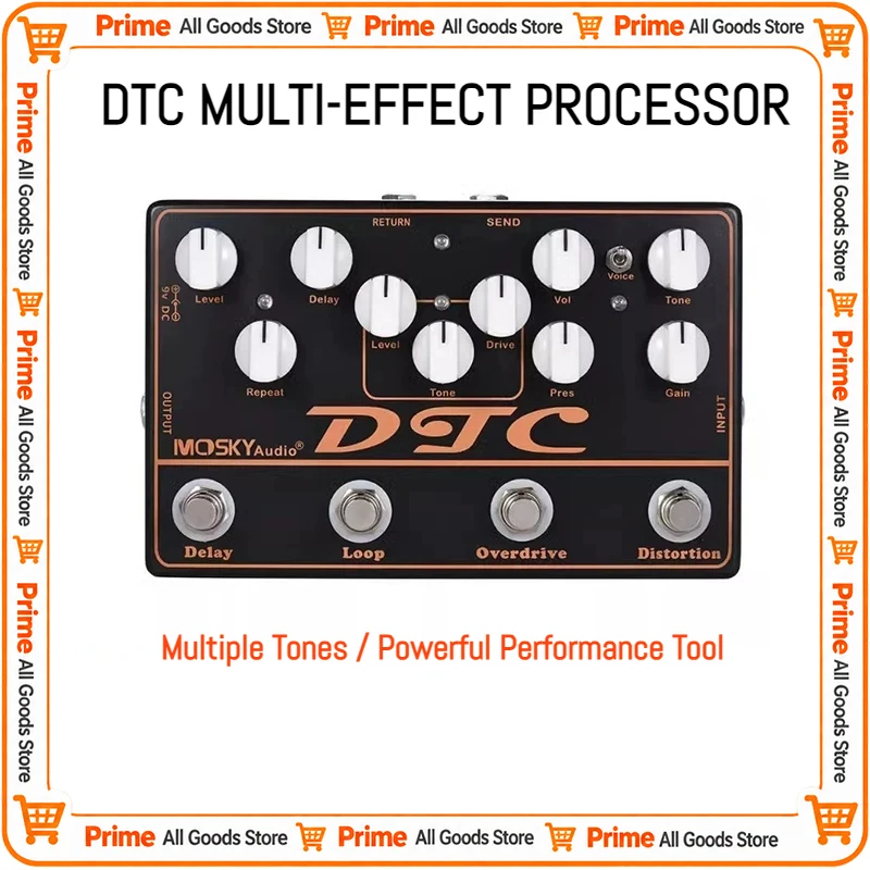 MOSKYAUDIO DTC synthesizer Effects Pedal 4 In 1 Guitar Effect Processor Delay Loop Overdrive Distortion For Guitar Players