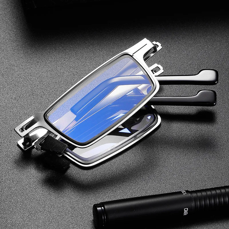 Metal Folding Reading Glasses Portable Ultra Light Anti Blue Light Lens Presbyopia Glasses Men\'s Rectangular Eyeglasses Eyewears