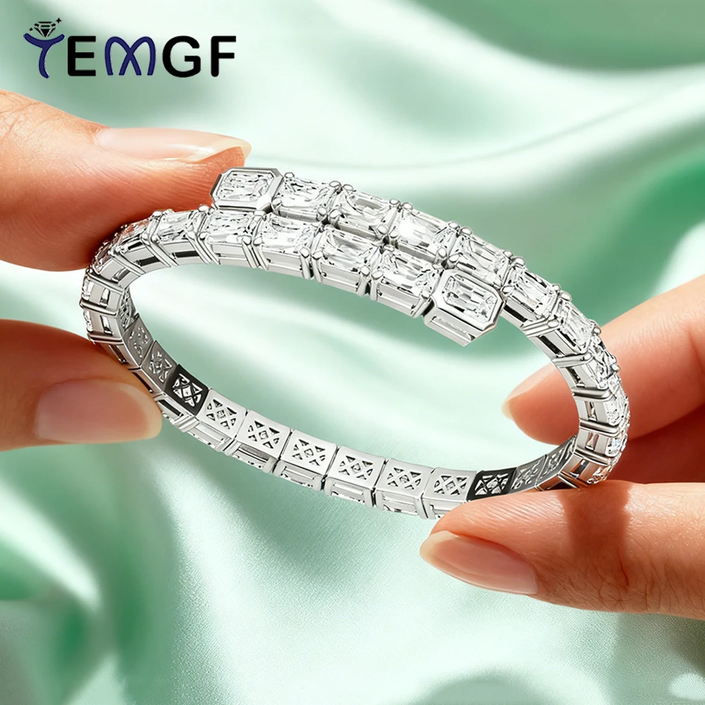 

TEMGF полный 4*6 мм изумрудной огранки муассанит браслет для женщин и мужчин S925 серебряный браслет для пары день рождения юбилей ювелирные изделия подарки