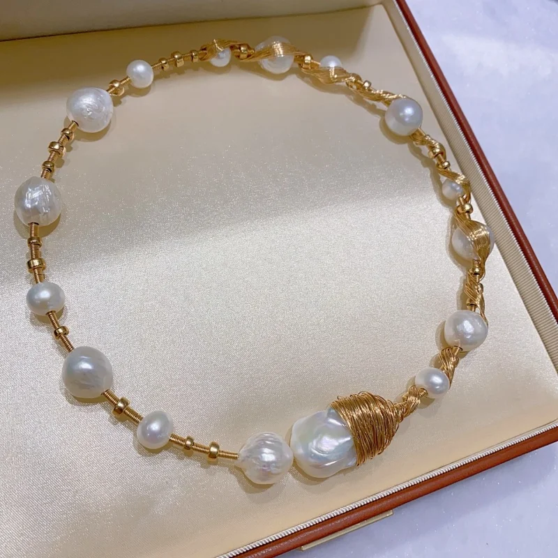 

SGARIT Jewelry 14K Gold Filled Chain Women's Natural Baroque Pearl Collar Necklace Long Lasting Color Retention