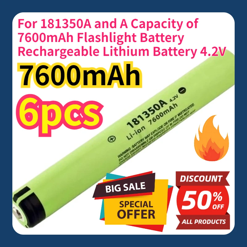 

For 181350A and A Capacity of 7600mAh Flashlight Battery Rechargeable Lithium Battery 4.2V