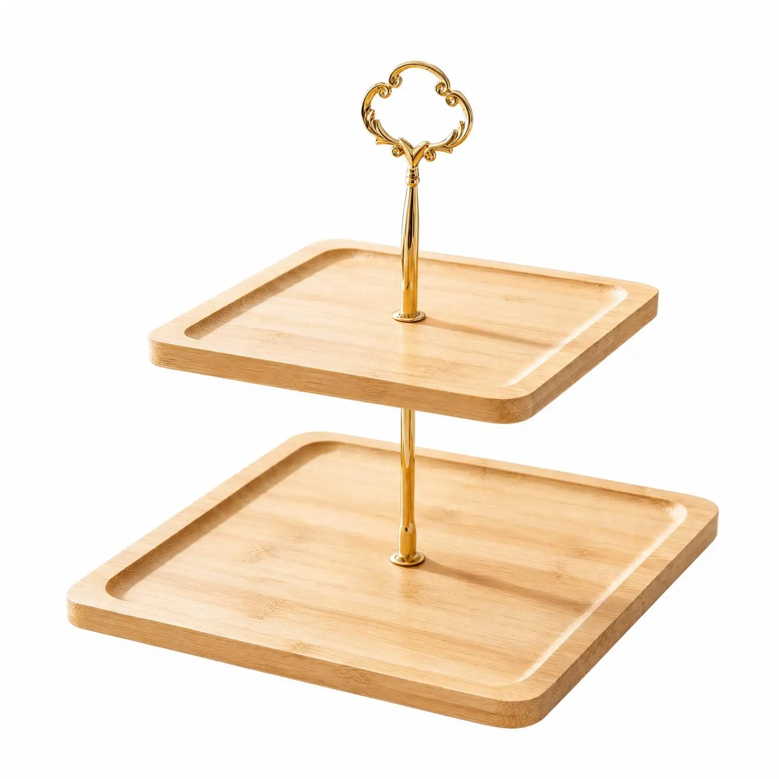 Square Bamboo Dessert Tray Stacked Serving Stand with Loop Handle for Bakery Party Snack Candy Display