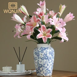 Hot Sale 3D Printing PVC Lily Simulation Flower Home Decoration 3 Heads Lily Bouquet Wedding Flower Arrangement