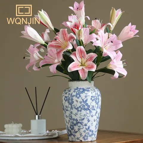 3D 프린팅 PVC 릴리 시뮬레이션 꽃 홈 데코, 3 헤드 릴리 부케, 웨딩 꽃꽂이, 핫 세일