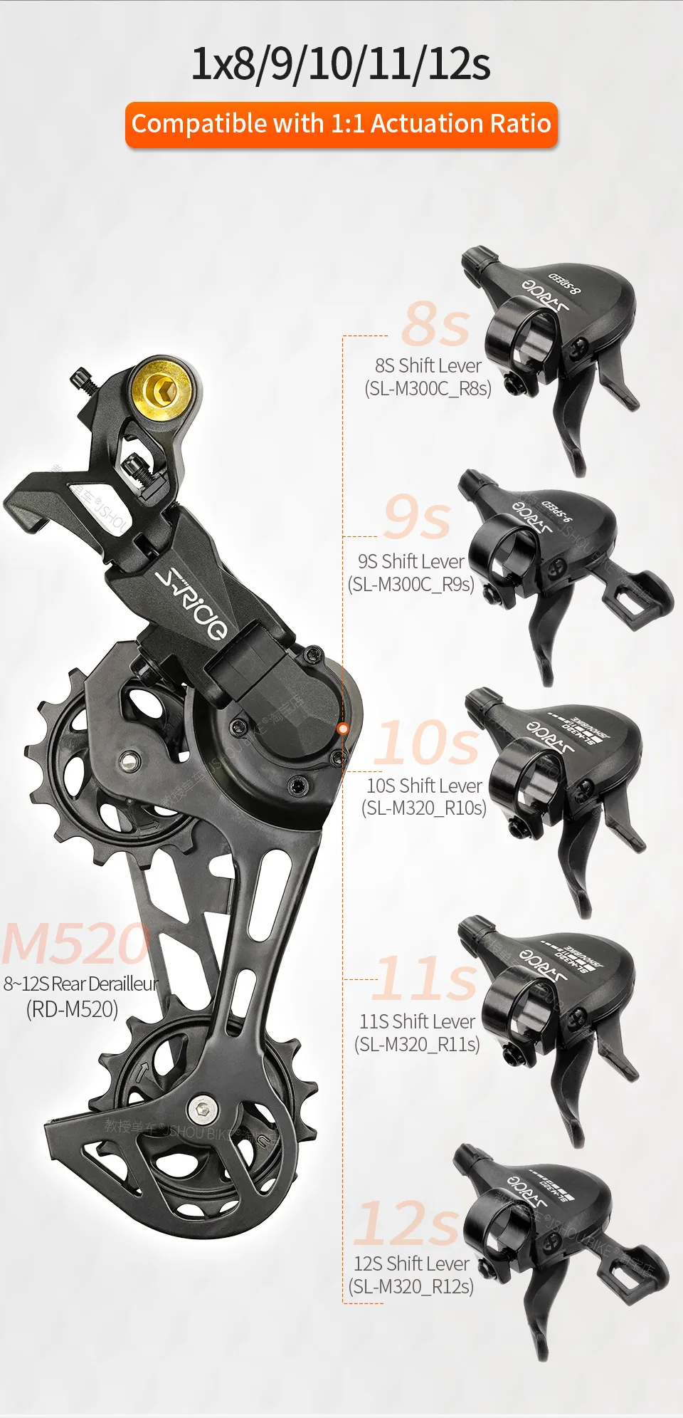 SRIDE M520 Fahrrad-Schaltwerk MTB Mountainbike 8/9/10/11/12-Gang Schalthebel für SHIMANO SRAM Fahrradzubehör – Detail 2