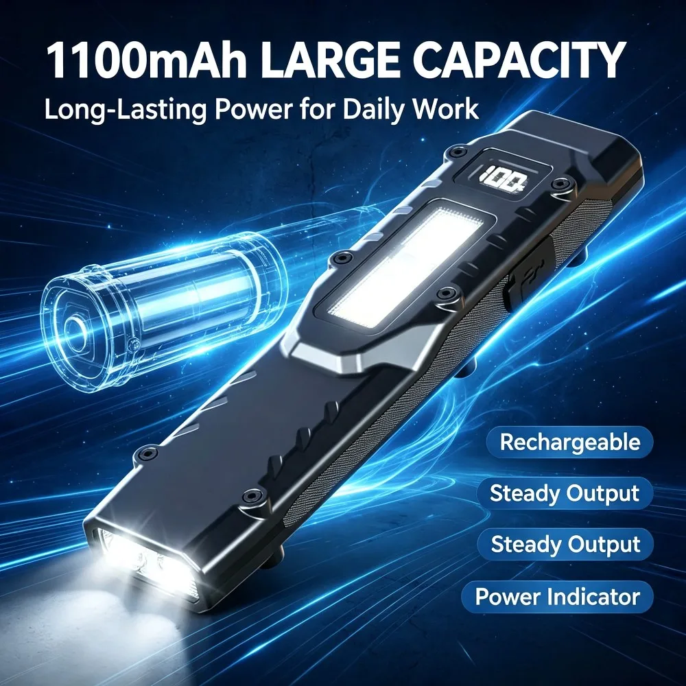 Dual Switch Digital Display EDC Tactical Flashlight 8 Lighting Modes Rechargeable LED Torch for Camping Emergency Outdoor Use