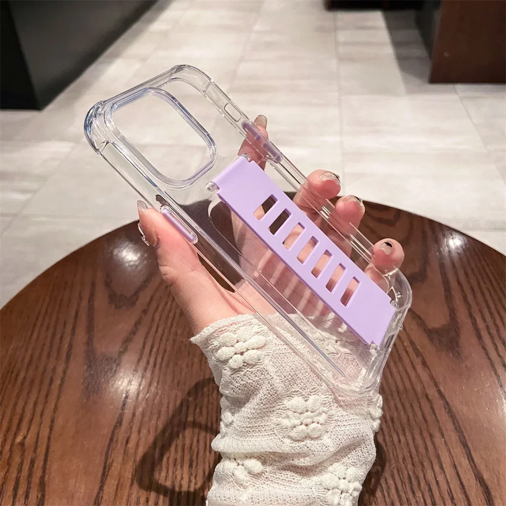 ins Transparent Silicone Phone Case for iPhone 14 15 Plus 13 12 11 Pro Xs Max XR X 7 8 Airbag Protection Luxury Wristband Cover