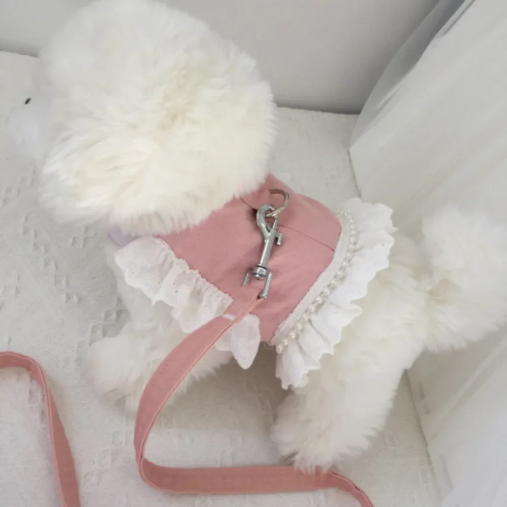 Dog Collar Skirt Cute Pet Harness with Breast Strap Rope Puppy Cat Dogs Clothes Harness Vest Dog Dress Pearl Skirt Pets Supplies