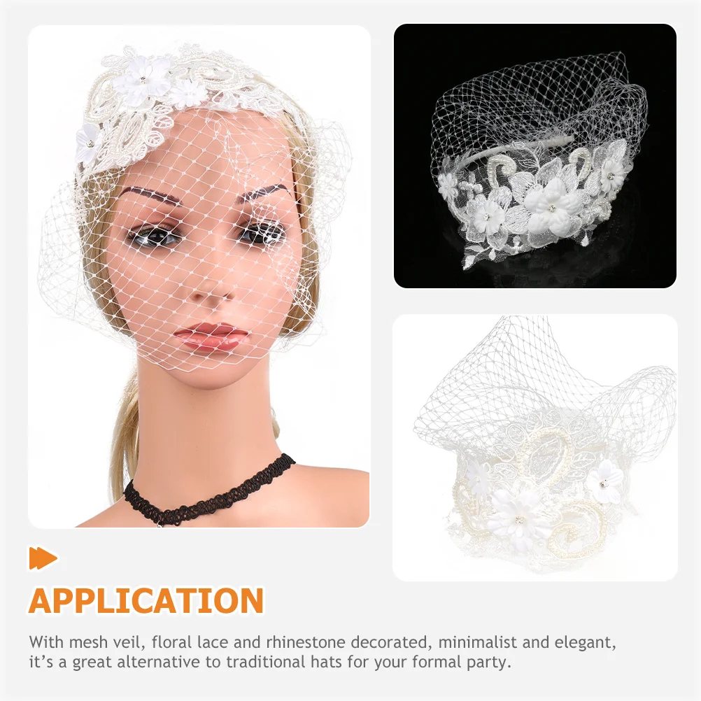 الدانتيل الأزهار الحجاب عقال أنيقة الفاسناتور للنساء حفل زفاف قبعة الشاي 1920S كرنفال سباق الخيل التبعي