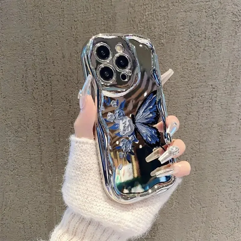 Blue Butterfly Phone Case For Samsung Galaxy A55 A35 A25 A15 A54 A24 A33 A34 A73 5G A32 A51 A52 A53 A71 A72 A30 A50 soft