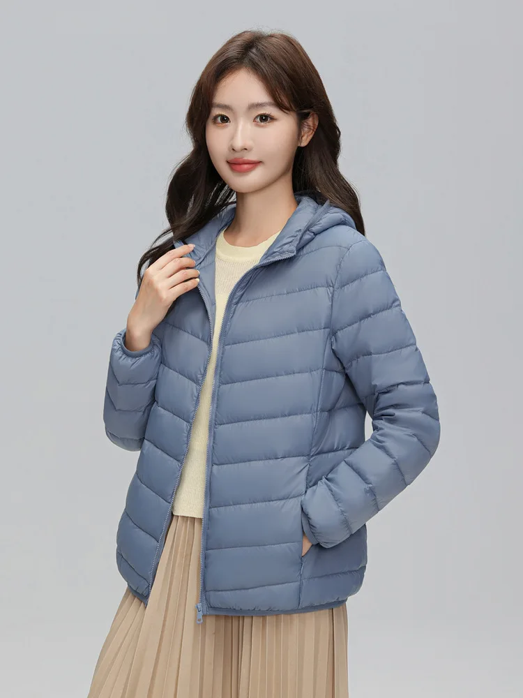 Lightweight Packable Hooded Down Jacket Women Autumn Winter 90% Down Fill Base Layer Jacket Female Solid Color Casual Down Coats
