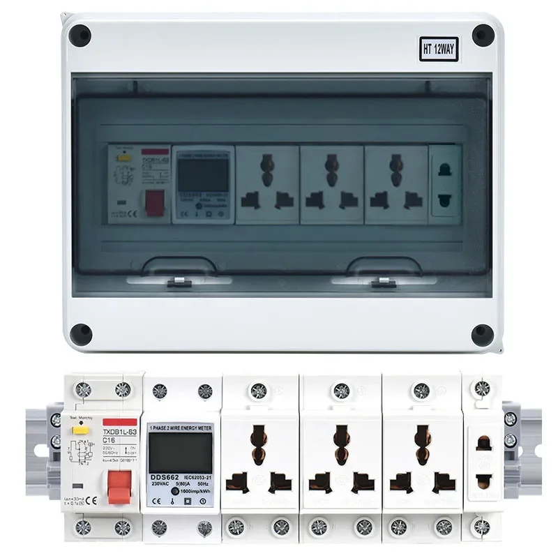 Outdoor Waterproof Socket Electrical Distribution Box With MCB RCBO Circuit Breaker EU AU UK IT FR Universal Socket Type IP65