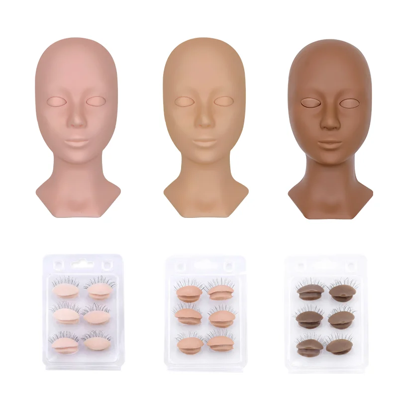 Silicone Flat Model Practice Lash Extension Mannequin Head Layered Eye Lids for Eyelash Training Beauty and Salon Application