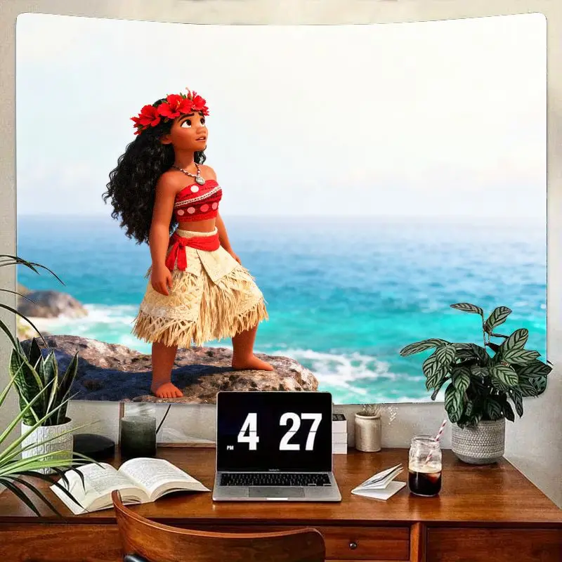 

1PC Vibrant Disney Moana Tropical Ocean Beach Tapestry Wall Art, Polyester Kids Girls Room Decor & Gift for Fans.