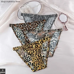3pcs Women Seamless Panties Sexy Leopard Print Underwear Comfortable Low Waist Antibacterial Briefs Set M-XL
