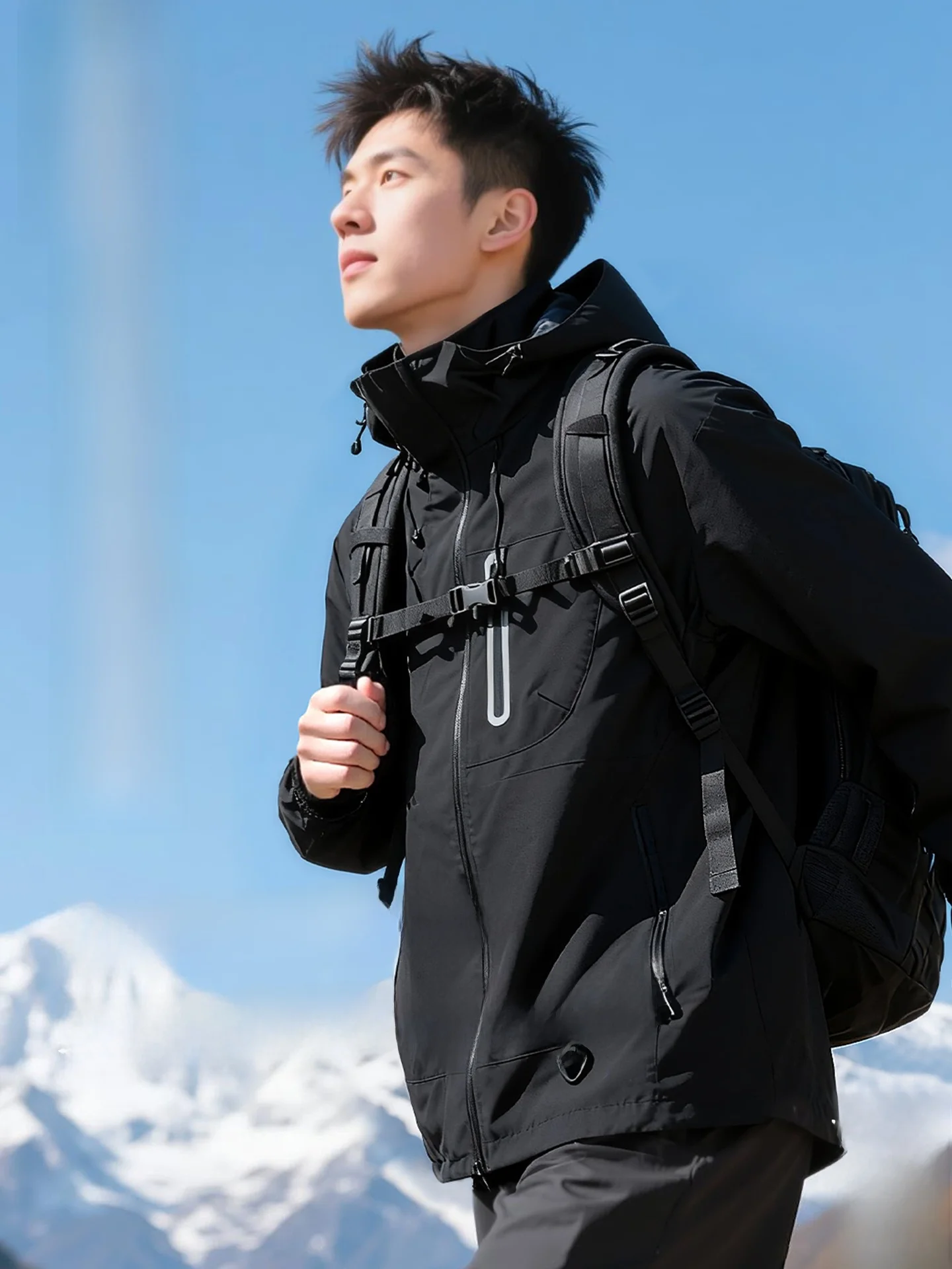 

Large Mouth Monkey Men's Outdoor ell Jaet Hooded Windproof Waterproof Spring Sportswear Casual Loose Fit Zipper