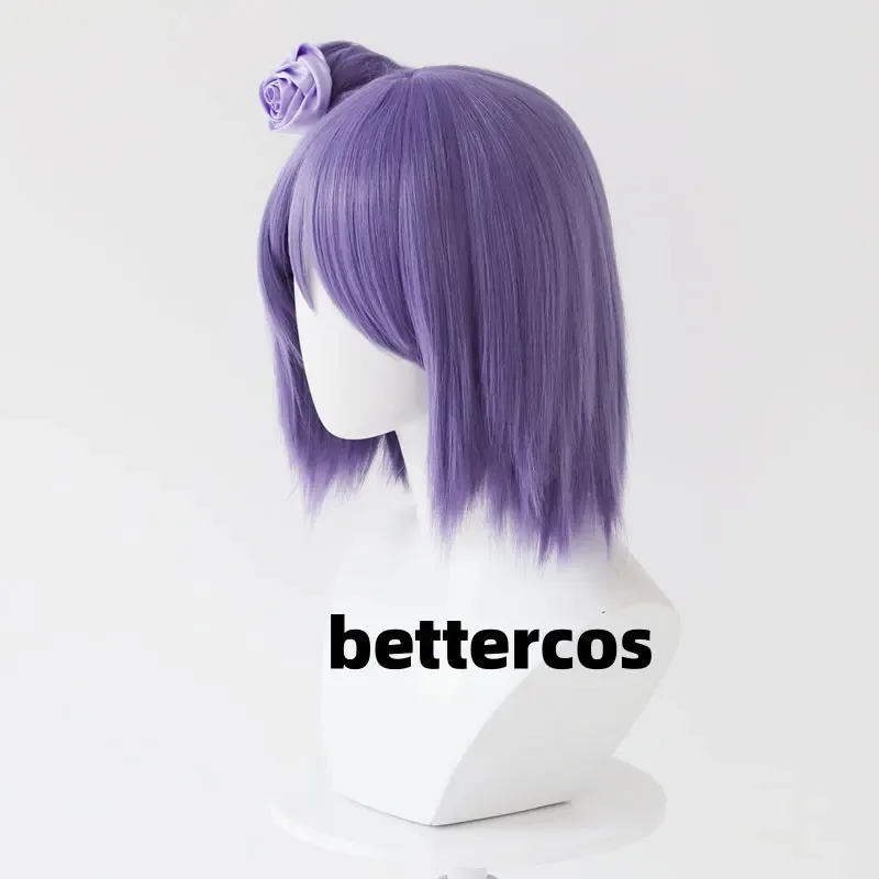 Konan Cosplay Wig Anime Purple Short With Bun Heat Resistant Synthetic Hair Halloween Party Wigs + Wig Cap