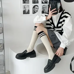 Women Knitting Cotton Stockings School Students Striped Knee Socks Women Sweet Girls Kawaii Long Socks Stockings Japanese Style