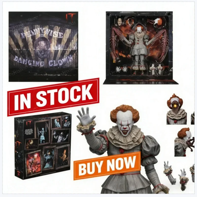 

IN stock HOT NECA Pennywise Joker Action Figure Horror Movie Model Toy Halloween Christmas Birthday Present