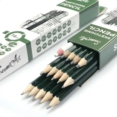 14PCS Sketching Pencil Set 6H12B with White Charcoal Drawing Pencils for Artists Shading Sketch Art plies for Adults Graphite P