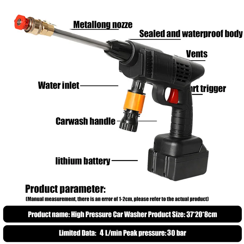 Car Wash Gun Cordless Washer Spray Nozzle High Pressure Cleaner for Auto Home Garden Cleaning Water Gun Jet Car Washing Machine