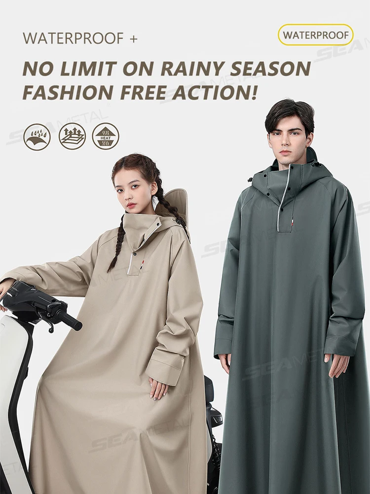 BLALION Verdickter Oxford-wasserdichter Regenausrüstung, Regenponcho, Unisex, modischer Regenmantel, langer Regenmantel, lockere, übergroße Regenbekleidung mit Kapuze
