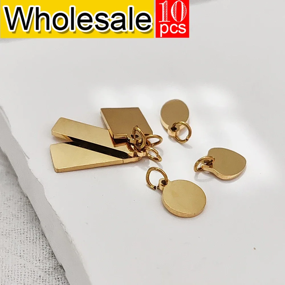 10PCS Custom Logo Label Necklace Bracelet Stainless Steel Pendant Golden Color  6 Sizes To Choose From Fashion Jewelry Wholesale