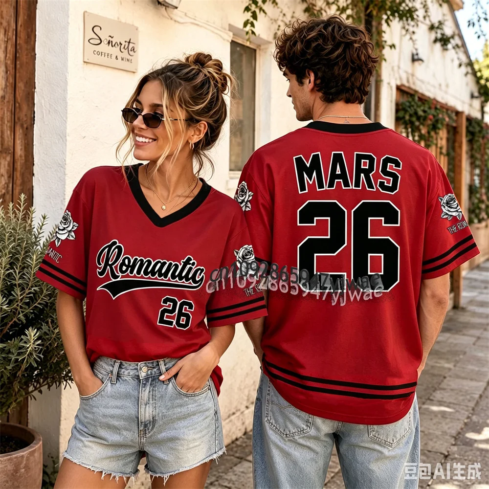 Romantic Football Jersey Concert Tee 2026 Tour Merch Pop Music Mars Fan Gift Fashion Streetwear Summer Men's Women's T-shirt