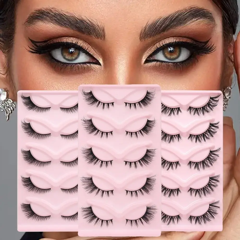 5 par 3D Natural Look Full Strip Lashes Wispy Long Eye Tail False Eyelashes Eye Makeup Dense Curl Cat Eye Lashes Women Beauty