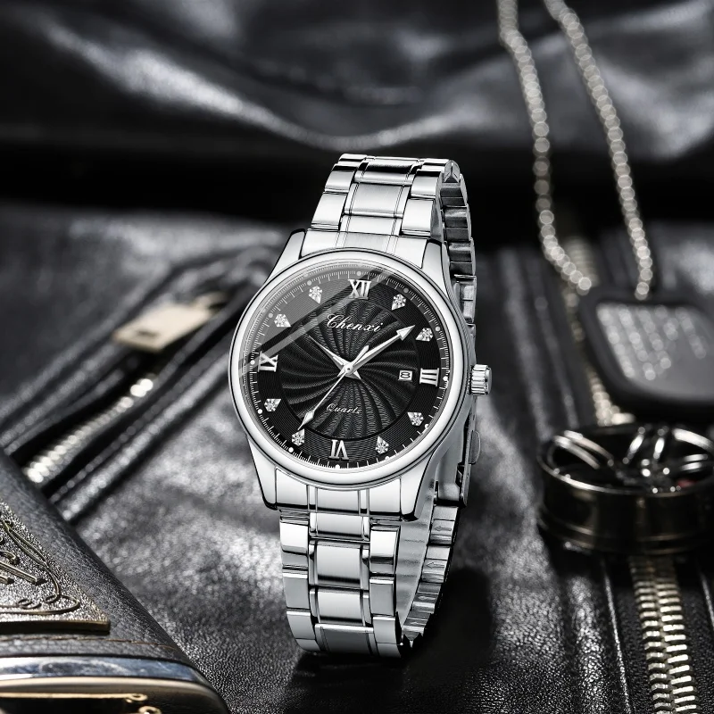 CHENXI 012 Reloj de cuarzo para hombre Reloj de pulsera simple de moda Calendario Luminoso Resistente al agua Relojes de negocios de acero inoxidable para hombres