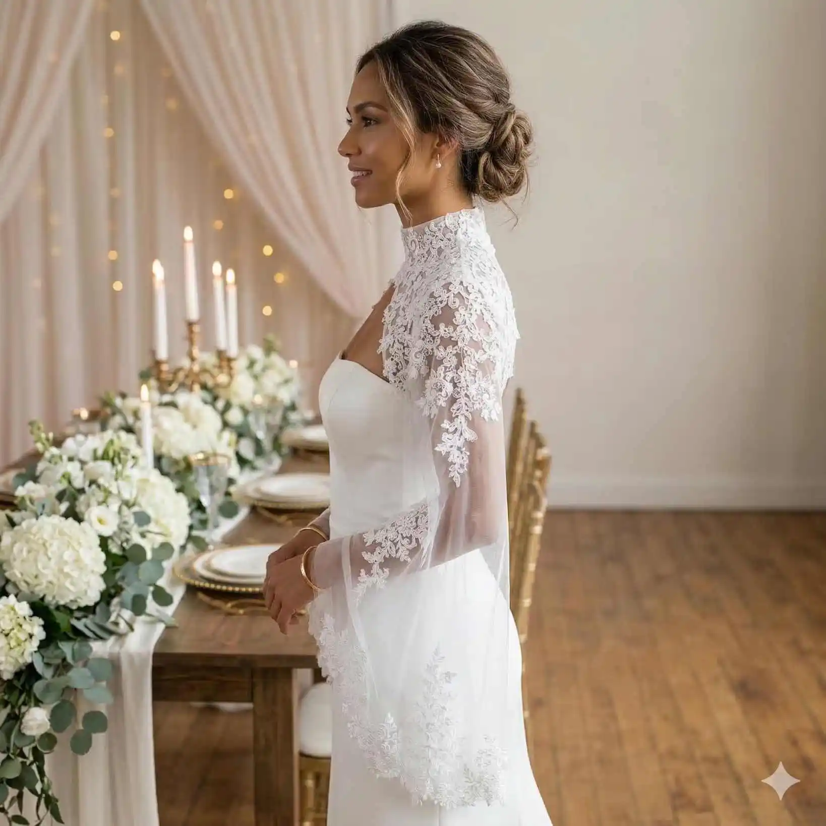 Women Lace Wedding Bolero Jacket Appliques Long Sleeve Bridal Wear Wraps Boho Customized Accessories image 4