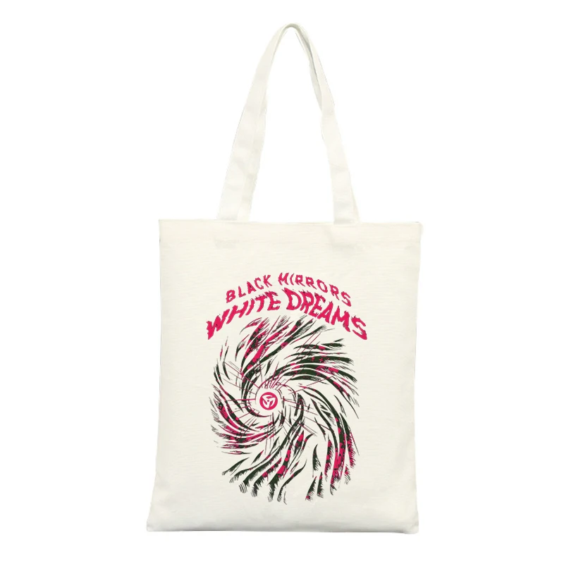Abstract Spiral Graphic Canvas Tote Bag with Typography Print, Ideal for Casual Daily Use and Urban Outings