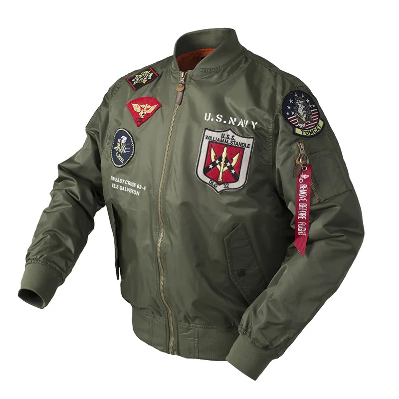 Movie Top Gun Men's Jacket Coat Print Embroidery Military Patch White Green Black Pilot Big Pocket Causal Outfits Airforce