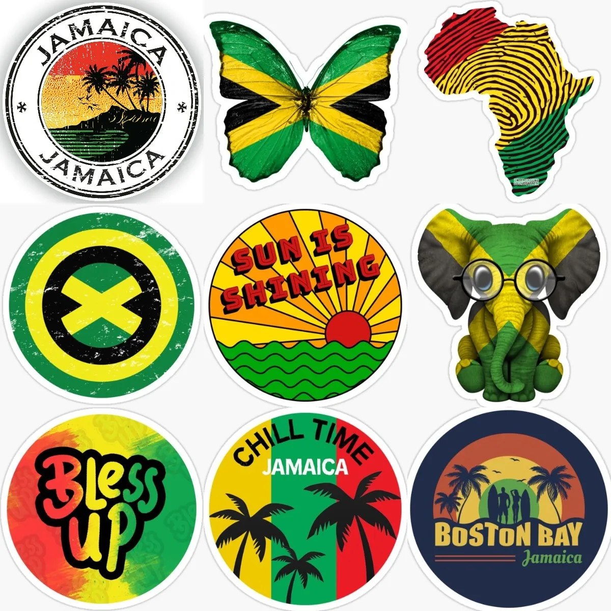 Jamaica Flag PVC Creative Badge Sticker for Covered Scratch Decorate Motorcycle Car Van Bumper Truck Bike Camper Wall Room Table