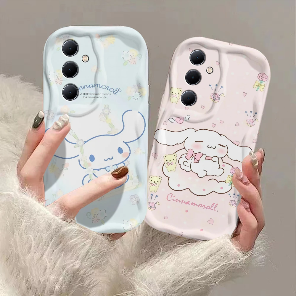 Cute Cartoon Blue Cinnamoroll 3D Wave Phone Case For OPPO Reno 11 F 8 T 7 Z 6 5 4 Pro F23 F11 F9 4G 5G Soft Silicone Back Cover