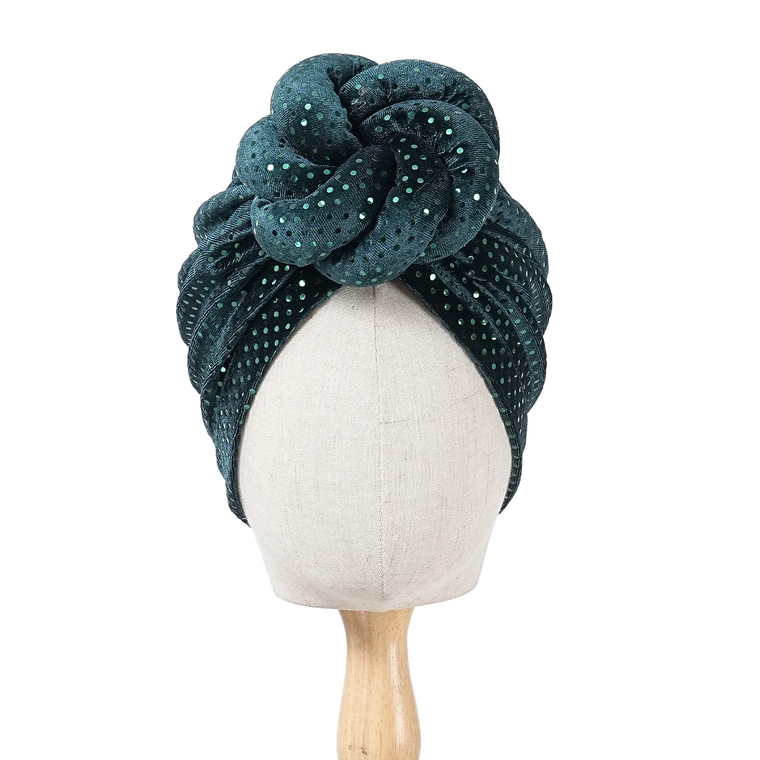 Mütze für Damen, Turban, gefalteter Bud-Exquisite-Kopftuch, lässig, bequem, modisch, vielseitig, warm, Kreuzmütze, Rand, Falten, Spitze – Detail 7