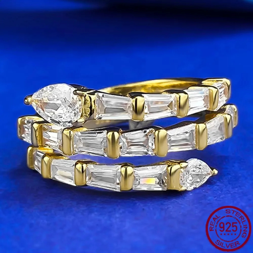 Yaranyan Personality 925 Sterling Silver Lab Sapphire High Carbon Diamond Gems Row Ring for Women Wedding Party Fine Jewelry