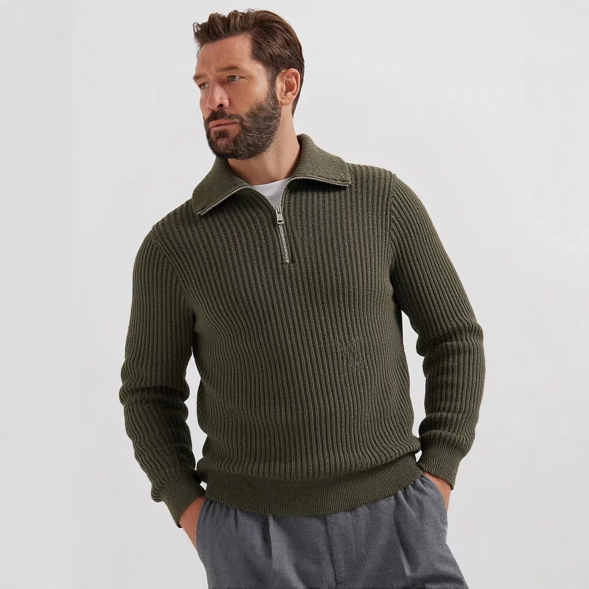 

Italian Sle Men's Woolen Knitwear f Zip Casual Collar Sweater Straight Cut Fit ly Suitable Autumn Winter ...