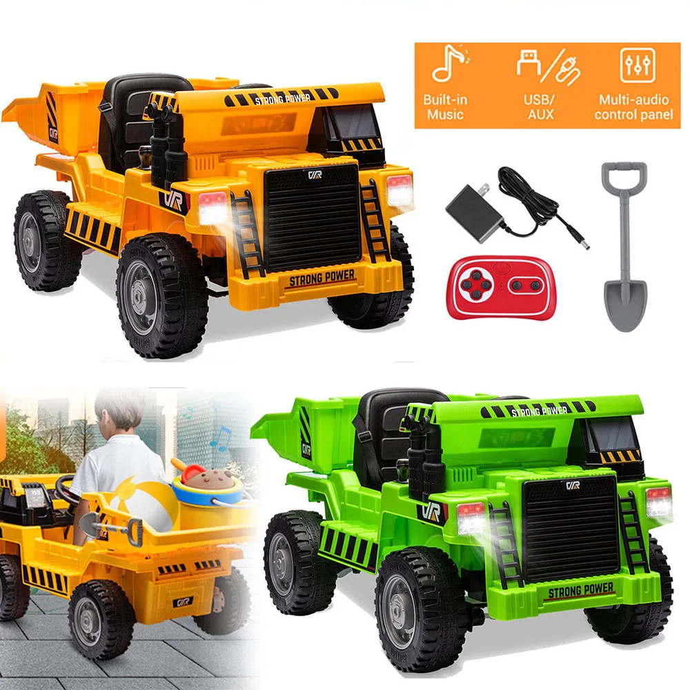 12V Ride On Dump Truck with Remote Control Music Electric Car Gift For Kids Rechargeable 70 W Motors  With Parents Control