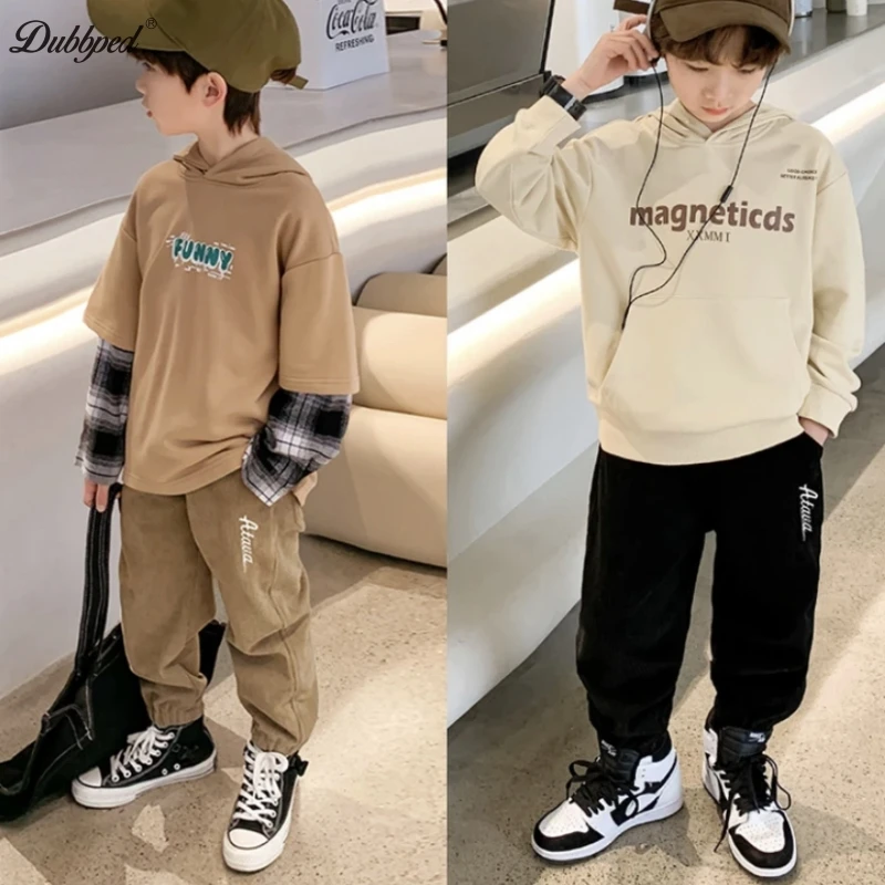 Dubbped Children Trousers Girls Boys Autumn Winter Fleece Thickening Solid Brown Black Grey Sport Casual Corduroy Pants 5-16 Y