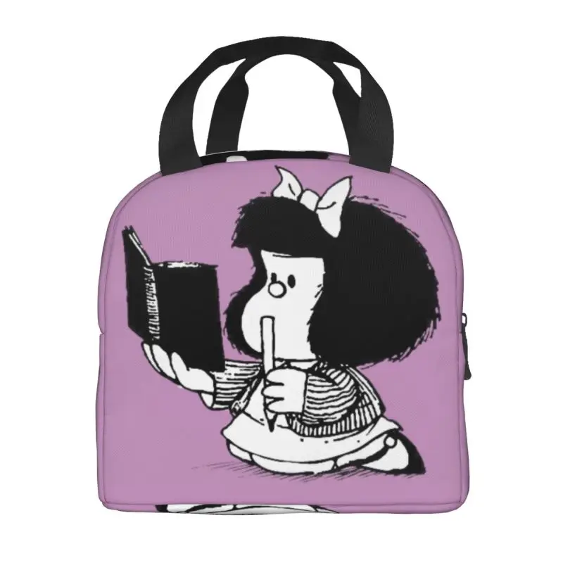 Mafalda With Notebook Thermal Insulated Lunch Bags Women Quino Comic Cartoon Resuable Lunch Tote for Work School Travel Food Box