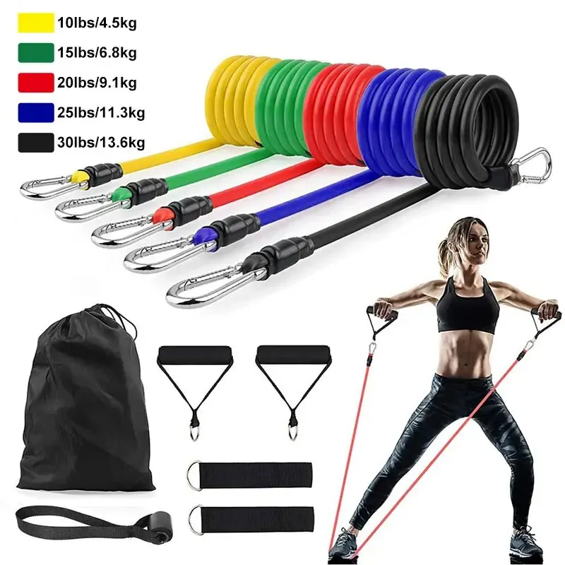 11 unids/set cuerda de tracción, bandas de resistencia, equipo de Fitness portátil, correa de tobillo, expansor de pecho, banda elástica para ejercicio