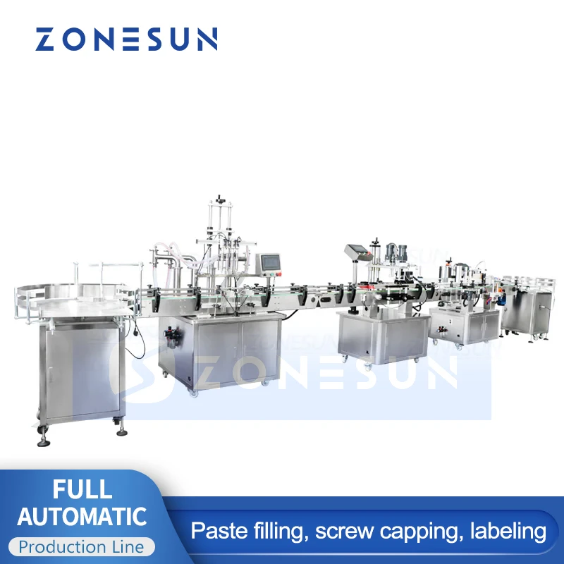 Zonesun ZS-FAL180R etiquetas de embalagem de garrafa de óleo líquido automático pode enchimento tampando e rotulagem máquina linha produção