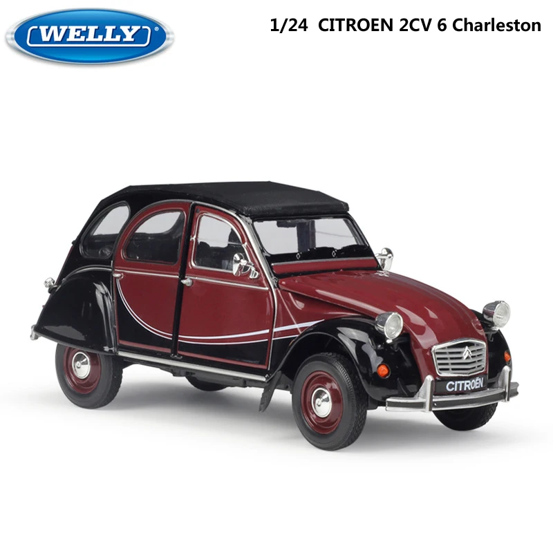 12-合金ダイキャストモデルカー子供用、金属玩具車、Citroen 2cv 6チャームストン、クラシックギフトコレクション、1:24スケール